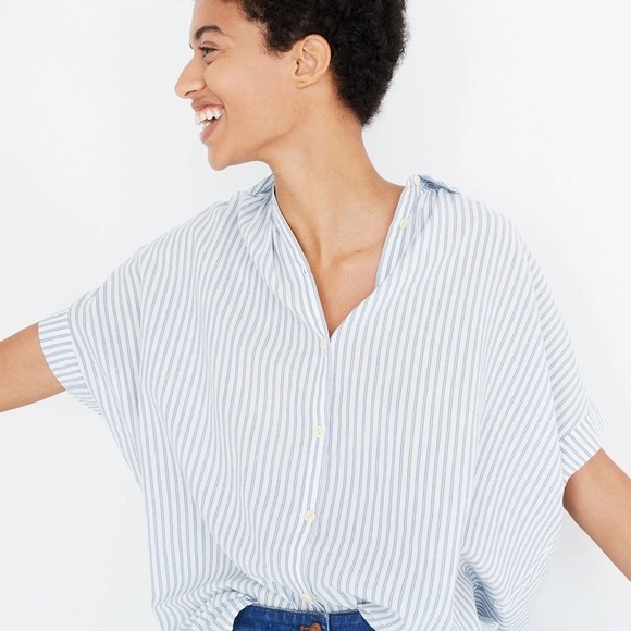 Madewell - Central Blue And White Erin Stripe Oversized Button Down Blouse XXS - Picture 2 of 15